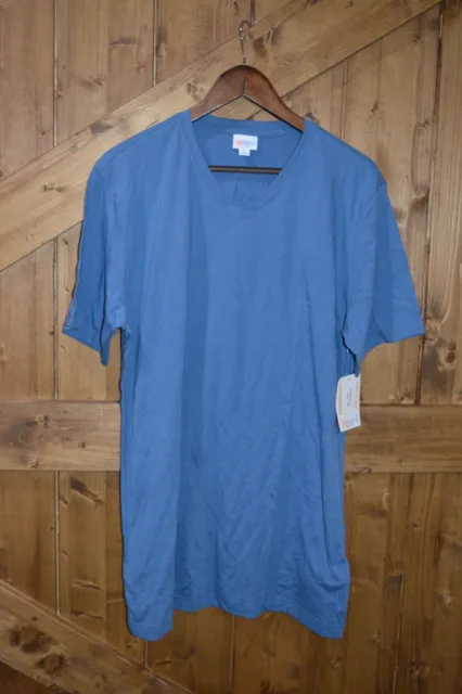 LuLaRoe Women's Size Large Devin V-Neck Short Sleeve Shirt Solid Blue NWT
