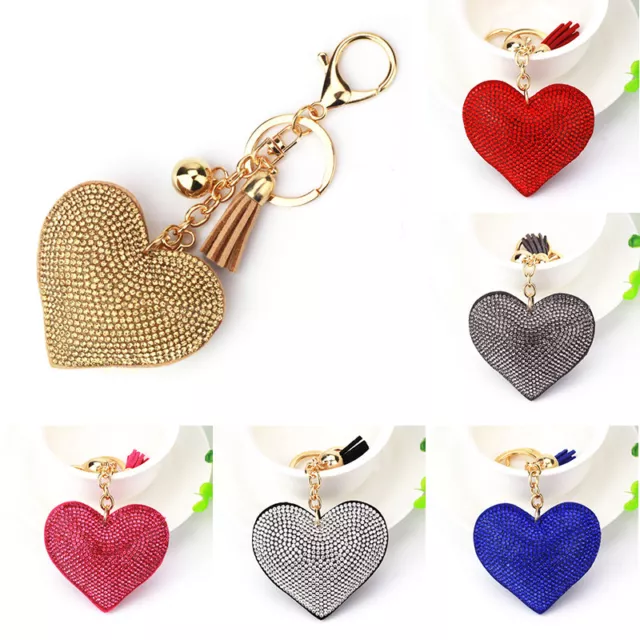 Fashion Peach Heart Rhinestone Charm Pendant Purse Bag Key Chain Accessory