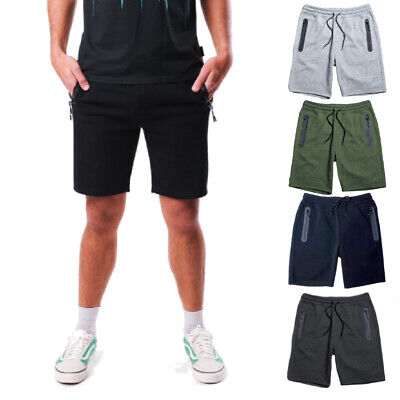 Men's Drawstring Fleeced Zipper Pocket Cotton Poly Blend Active Casual Shorts