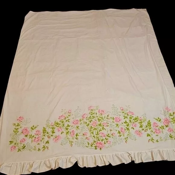 Vintage Lady Pepperell Floral Ruffled Border Flat Sheet 81 x 100 Full Size