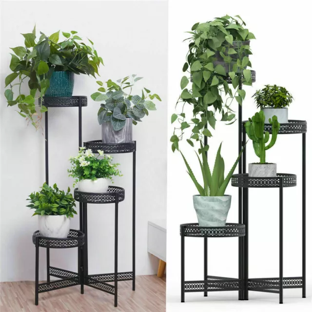 Multi Tier Folding Plant Stand Iron Elegant Flower Potted Rack Home Decor Shelf