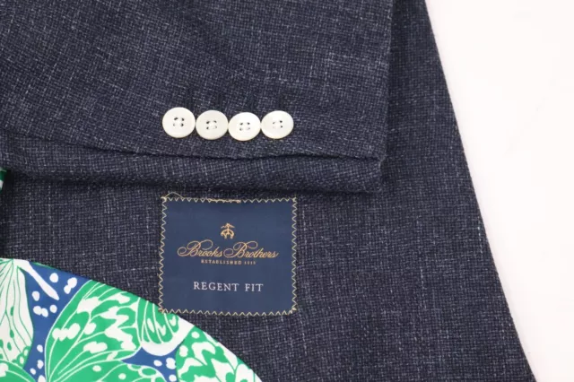 Brooks Brothers Sport Coat Mens 40R Regent Fit Two Button Blue Wool Silk Linen