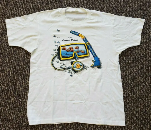 Vintage 80's Screen Stars Single Stitch Scuba Diving Puff Print T Shirt Size L