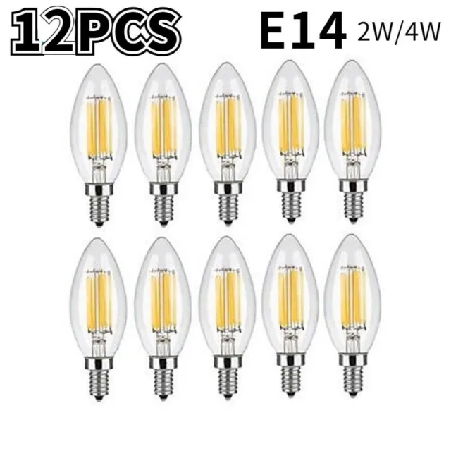 12 X E14 E27 LED Filament Bulbs 4W Candle Retro Bulb Clear Neutral White