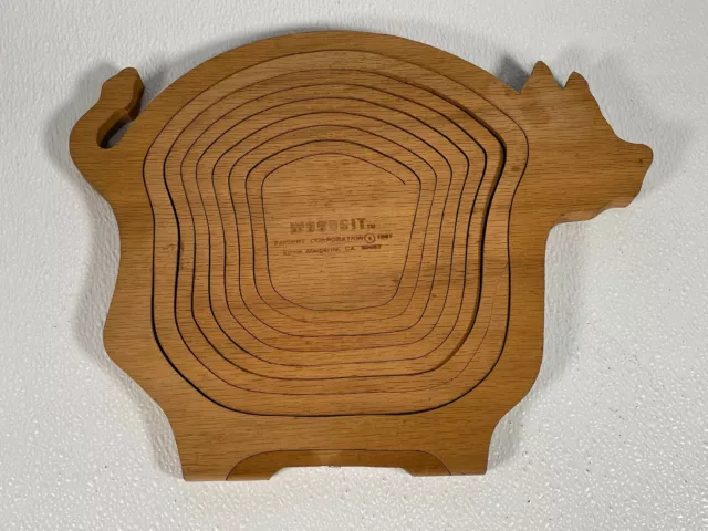 VTG 13" Pig Figural Folding Collapsible Wood Basket Handcrafted Trivet Handmade