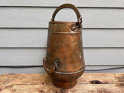 Antique Primitive Copper Pot Urn Old Hand Made/Hammered/Forged Bucket Pitcher