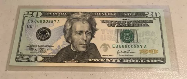 $20 TWENTY DOLLAR BILL 888 TRINARY SERIAL NUMBER  2004 uncirculated