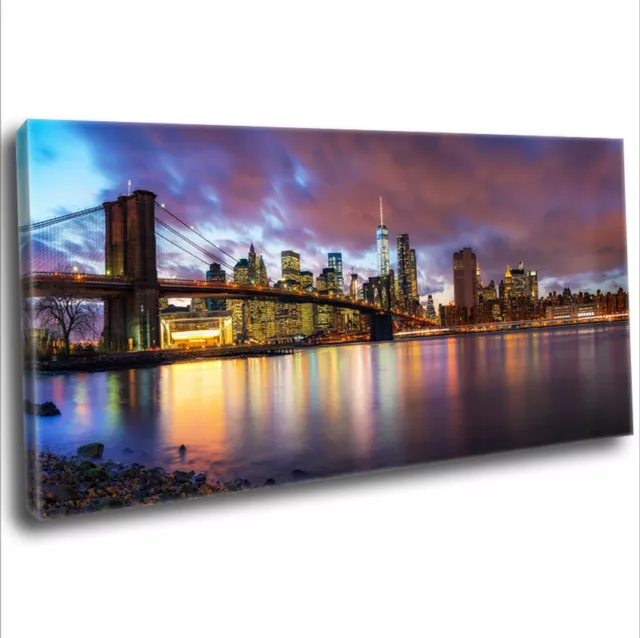 New York City Manhattan Skyline Brooklyn Bridge Canvas Print Framed Wall Art