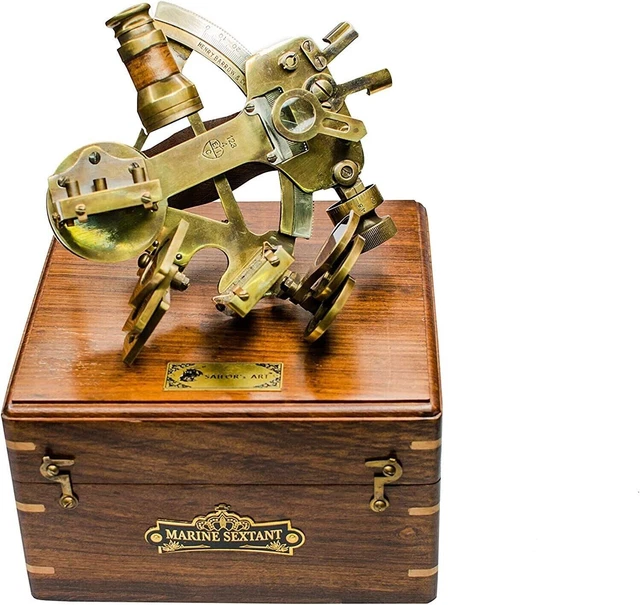 Antique Brass Nautical Sextant Wooden Box-Navigation Nautical Sextant for Marine