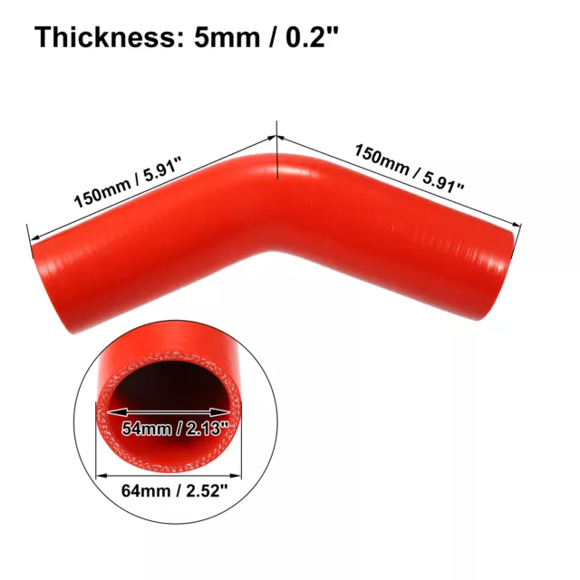 Universel 54mm 2.13" ID 45 Degré Voiture Coupleur Silicone Tuyau Rouge 3