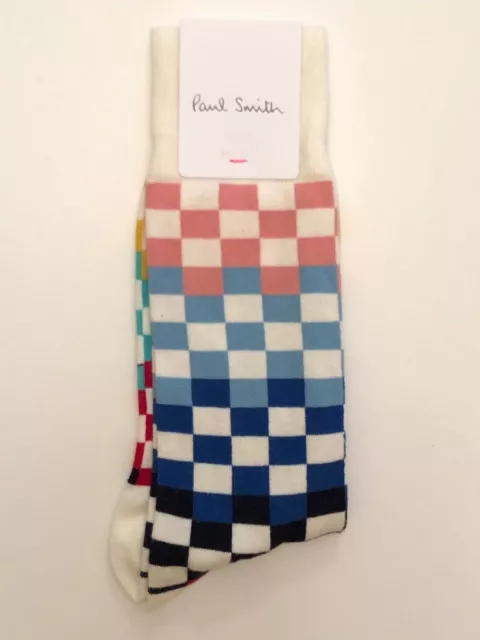 PAUL SMITH White + Artist Stripe Coloured Check cotton socks NEW