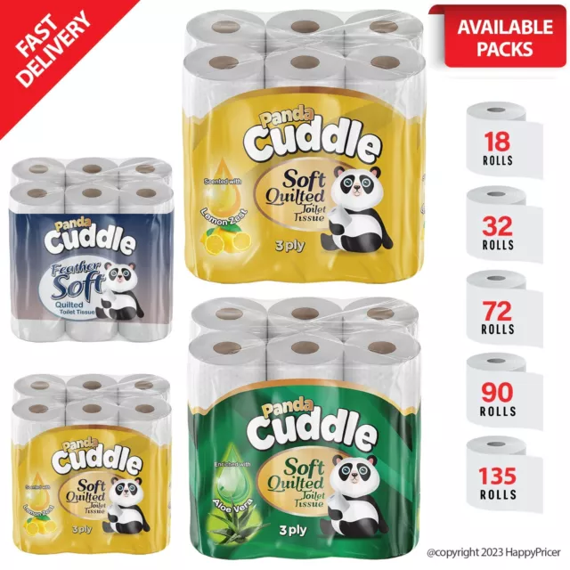 Toilet Rolls Panda 2 PLY/3 PLY Soft Unscented Loo Toilet Tissue Paper Bulk Packs