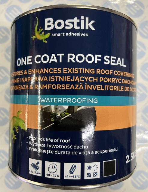 Bostik NEGRO Un Abrigo Sello de Techo Flexi Recubrimiento Reforzado con Fibra Impermeable 2,5 kg