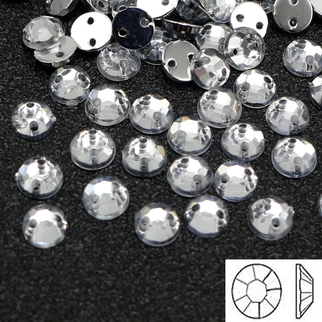 1000 Botón de Estrás Plano Transparente Cristal Acrílico Costura Redondo 5mm Cosido