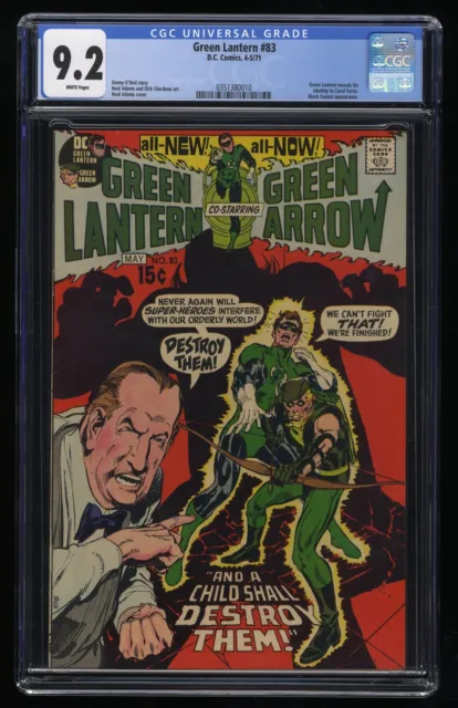 Green Lantern #83 CGC NM- 9.2 White Pages Neal Adams Cover! DC Comics 1971