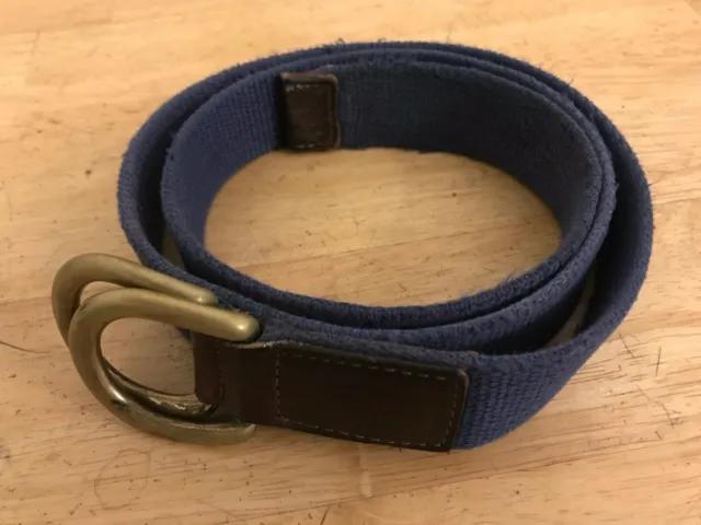 Patagonia 90s Vintage SolidBrassDouble Ring Cotton Leather Belt BLUE 34inch USA
