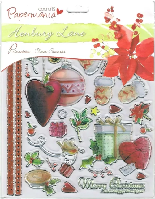 Papermania Clear Rubber Stamps Baubles Star Poinsettia Merry Christmas set of 30