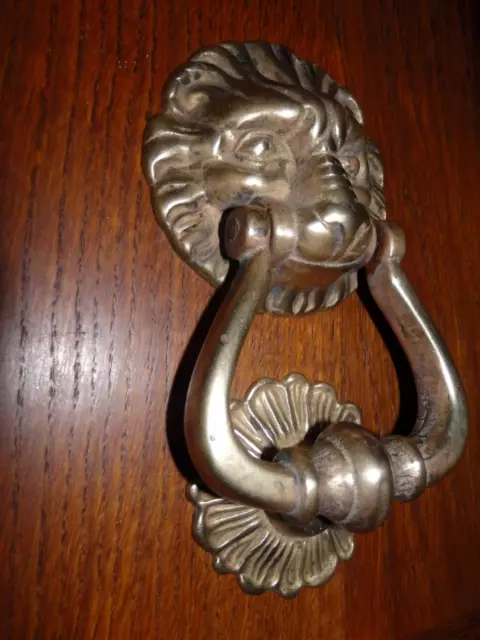 Gros Heurtoir De Porte Marteau Bronze Tete Lion Avec Sa Rosace A Frapper +Vis