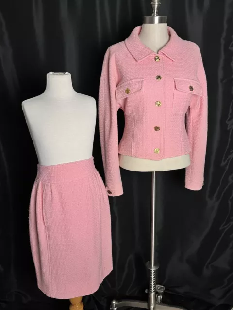 Vintage CHANEL Two-Piece Pink Tweed Skirt Suit, Size 38