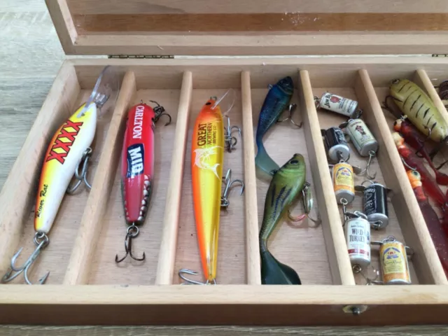 Fishing Lure Wood Box including hard to find alcohol lures 2