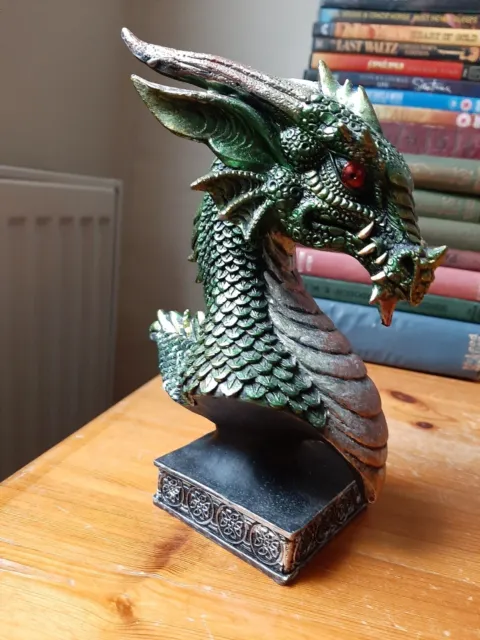 Green Dragon Head On Base Decorative Ornament 16.5 cm High Fantasy Gothic