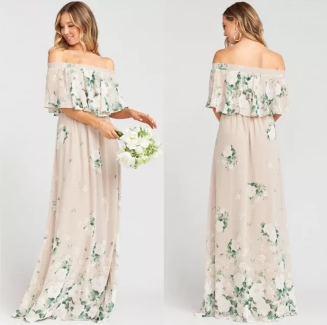 Show Me Your Mumu Hacienda Maxi Dress Off Shoulder Floral Bouquet Toss Size M