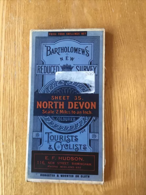 1921 Bartholomew Half Inch Cloth Map 35 North Devon (incl Ilfracombe & Minehead