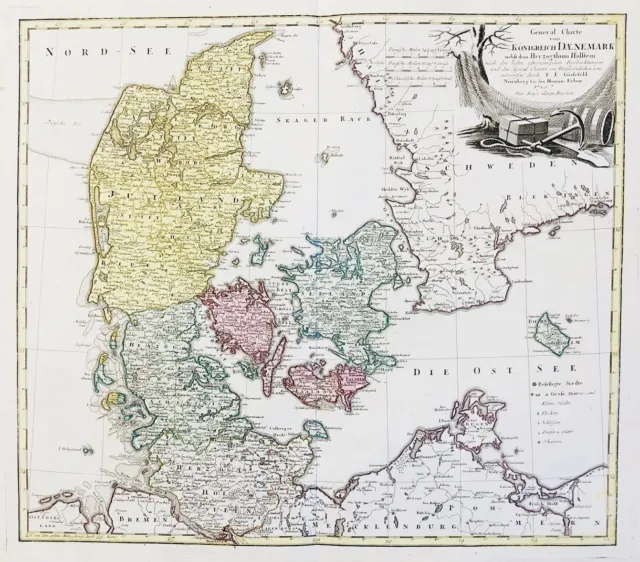 Danmark Denmark Dänemark Holstein Scandinavia map Karte Güssefeld Homann 1789