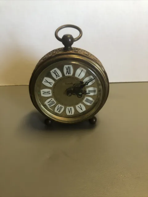 Linden Brass Wind Up Alarm Clock Marked West Germany  Travel Rare Vintage