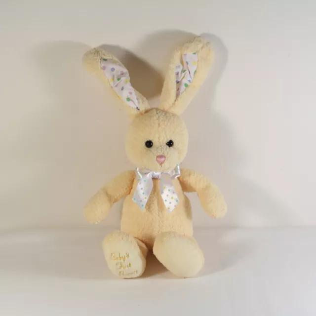 Gund Babys First Bunny Plush 11" Pastel Yellow Rabbit Crinkle Ears Polka Dots
