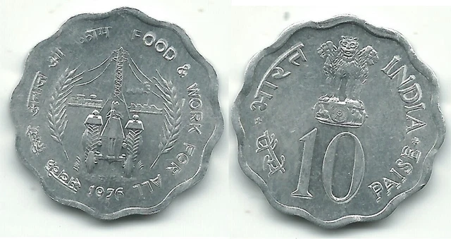 Inde 10 Paise 1976 Km#30 Ø 26 MM Fao