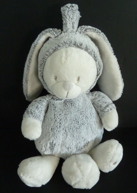 74. DOUDOU BOULE MUSICAL ORCHESTRA PREMAMAN OURS LAPIN gris chiné  blanc 27cTTBE