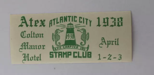 Philatelic Souvenir Label MNH Colton Manor Hotel Atlantic City 1938