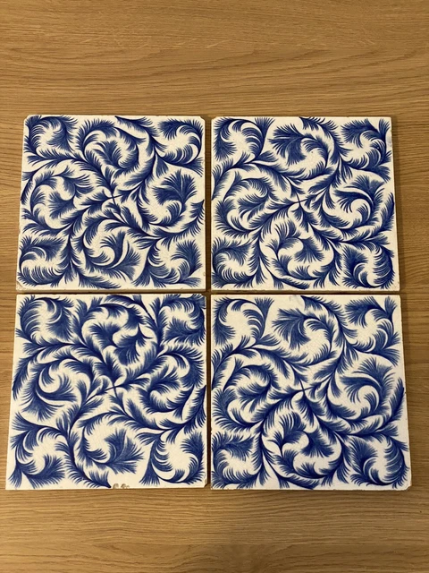 ANTIQUE VICTORIAN WEDGWOOD BLUE FEATHERS TILE - c1878 - 1900 PATTERN T 505