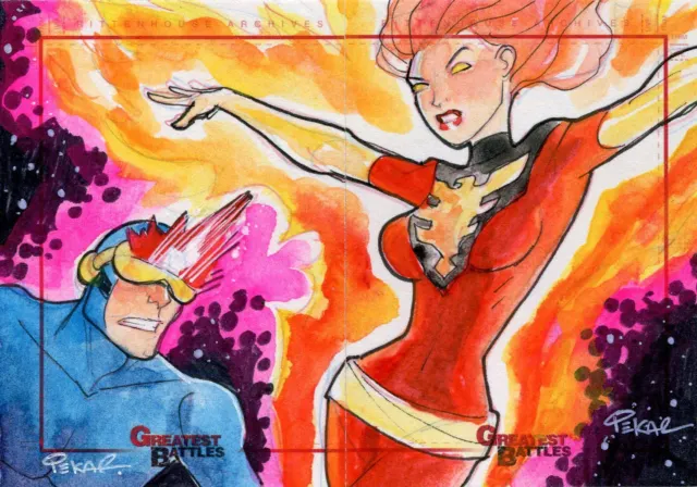 Marvel Greatest Battles Panel Sketch Card By Joe Pekar Cyclops & Phoenix