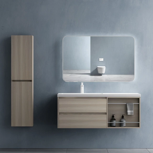 Mobile Bagno Sospeso 120cm Celeste - 2 Cassetti, Specchio LED E Lavabo Ceramica | Set Completo - Foto 5