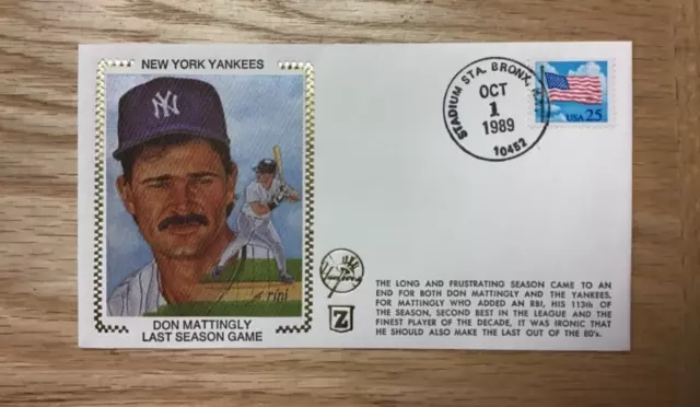 1989 Don Mattingly Silk Cachet Envelope New York Yankees Last Season Game