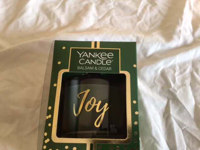 YANKEE CANDLE Balsam & Cedar JOY Green Glass Jar Holiday 7 oz Free Shipping 2