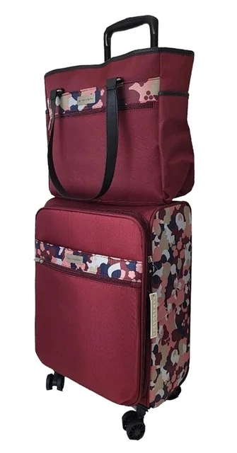 Samantha Brown 22" Spinner with Satchel 2 piece Set Burgundy Geo Camo New NWT