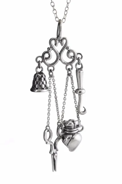 Chatelaine Sewing Pendant Necklace - 925 Sterling Silver - Victorian Replica NEW