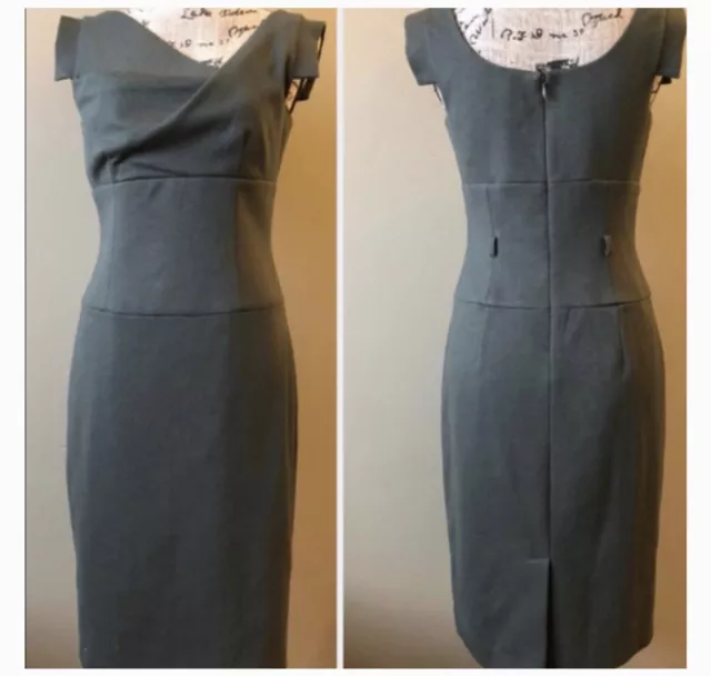 Adrianna Papell Women's olive green gray asymetric neck Sheath Dress Sz 6P