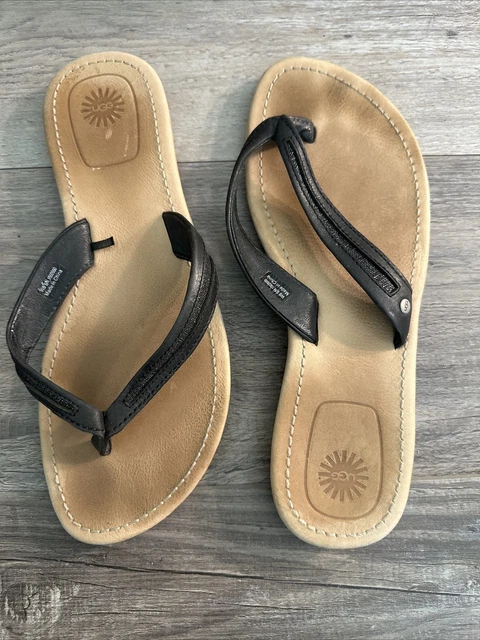 Ugg Black Leather Flip Flop Thong Sandals Sz 8 Ugg Black Leather Flip Flop Thong Sandals Sz 8