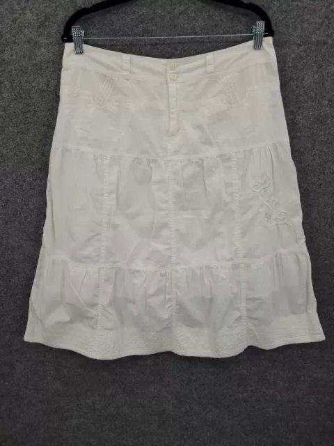 Cato Midi Skirt Womens 12 A-Line Knee Length Mid-Rise Lined Embroidered White