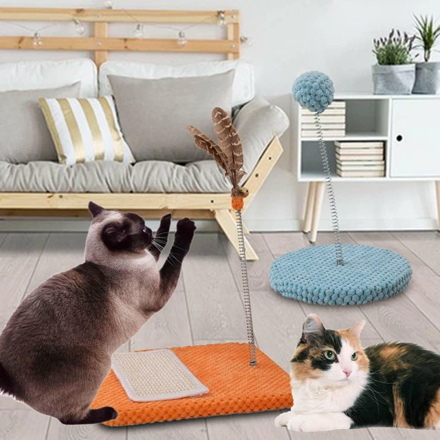 Chat griffoir jouet boule/plume Teaser pour chats d'intérieur pôle de