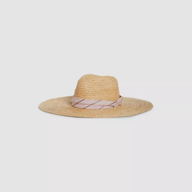 $295 Rag & Bone Womens Beige Raffia Straw Panama Pinched-Crown Wide Brim Hat M/L