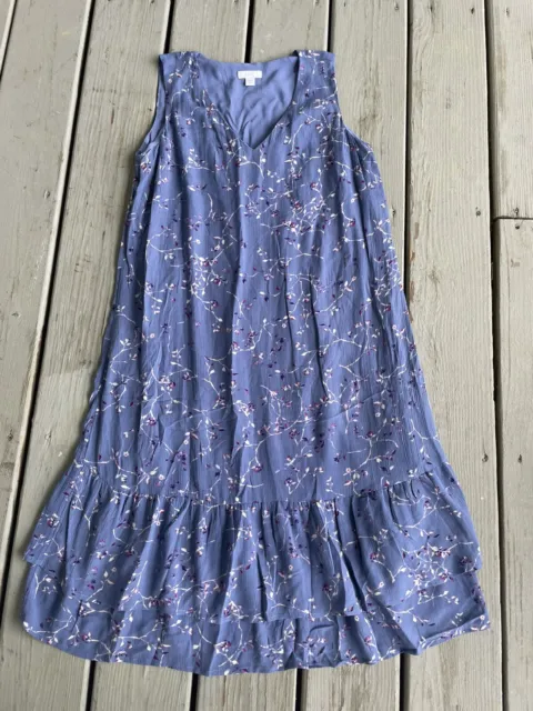 J.Jill Women Extra Small Ruffled Vneck Dress Twilight Blossoming Blue Floral