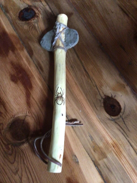 Native American 12 in. Authentic War Club/Tomahawk, w/spider wood burning image