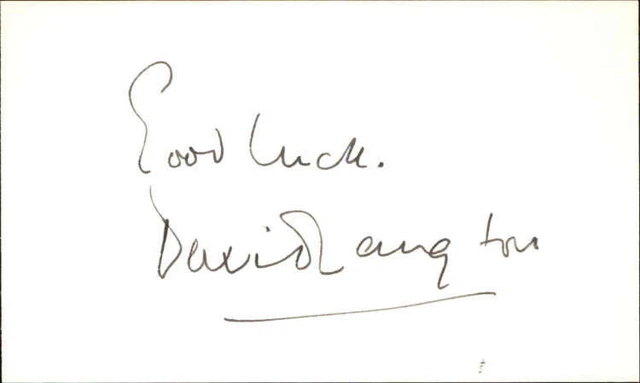 DAVID LANGTON d. 1994 THE AVENGERS Signed 3"x5" Index Card