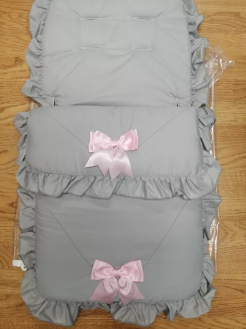 Baby Mädchen grau & rosa große Bandschleifen Fuß Muff gemütliche Zehen Kinderwagen Buggy
