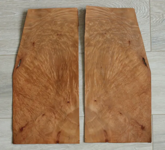 Madrone burl wood veneer, 2 sheets, ~40 x 20 cm (~15.7 x 7.8")  ~0.55mm ~1/45"